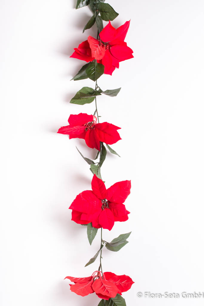 Poinsettiengirlande mit 7 Blüten Farbe: rot