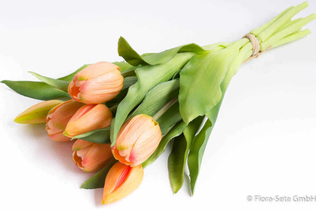 Tulpenbündel Sally mit 4 Tulpen und 3 Tulpenknospen Farbe: lachs "real Touch"