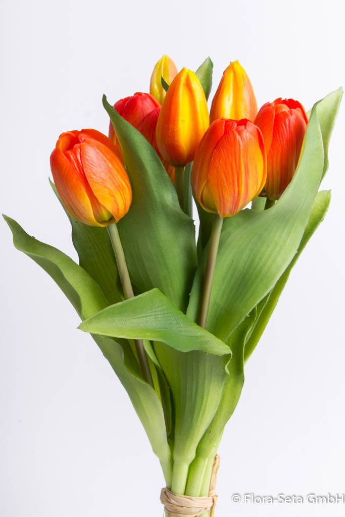 Tulpenbündel Sally mit 4 Tulpen und 3 Tulpenknospen Farbe: orange-gelb "real Touch"
