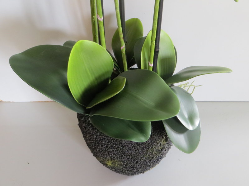 Orchidee auf künstlichem Erdballen mit 4 Stielen Farbe:hellgrün-creme