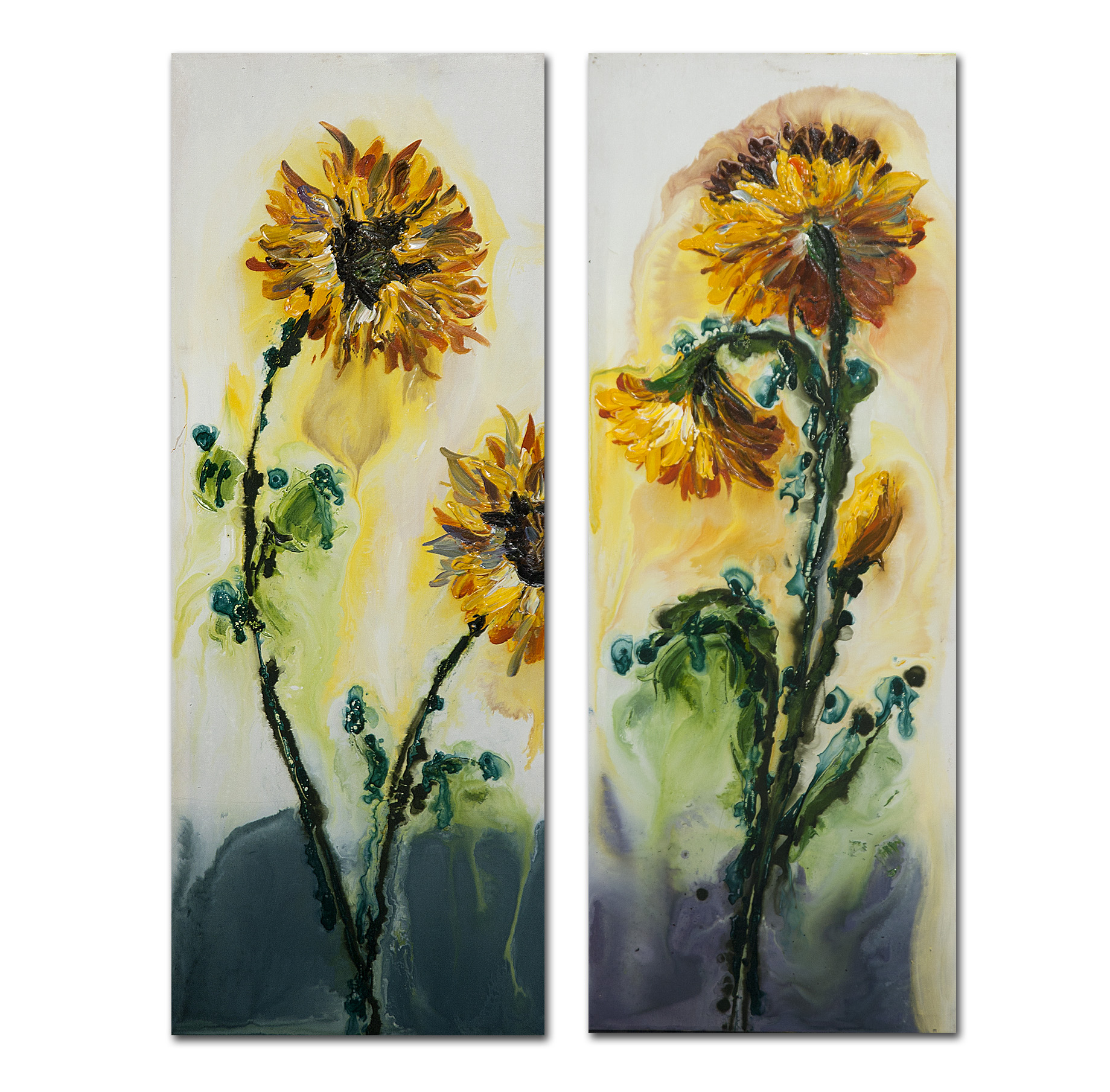 Sonnenblumen - Ölbild auf Leinwand 90 x 35 cm (nur im 2er-Set lieferbar)