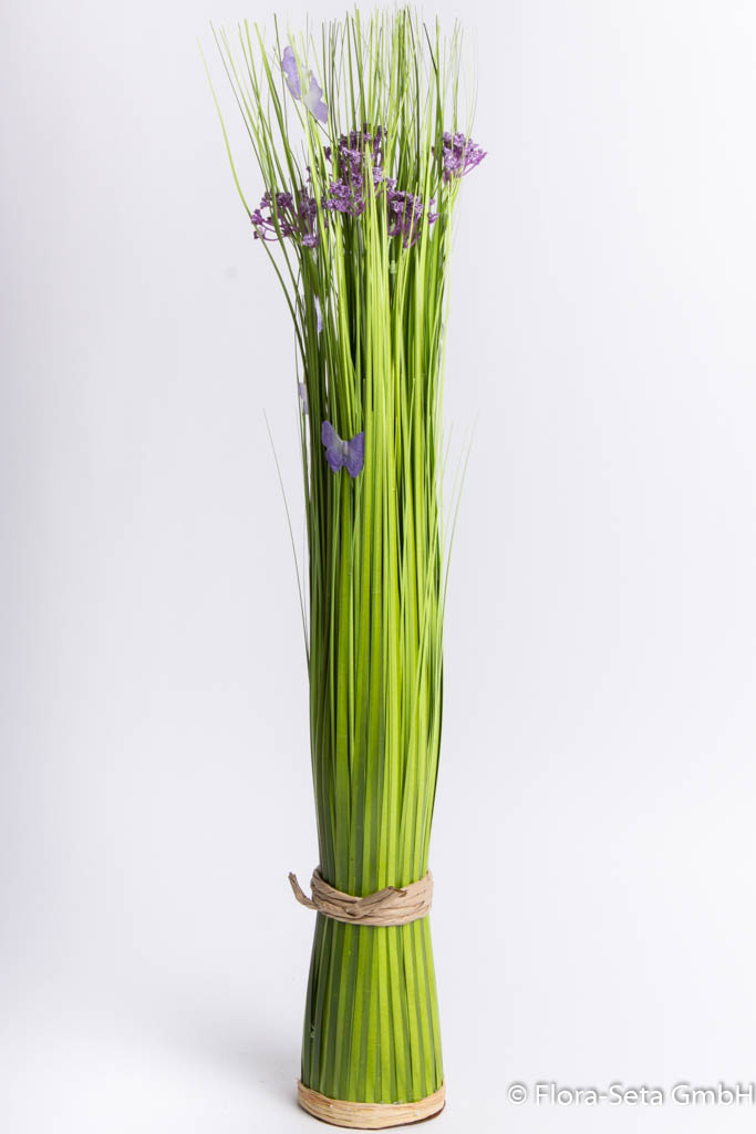 Grasarrangement selbststehend mit Blüten und Schmetterlingen, Höhe ca. 69 cm, Farbe: lila