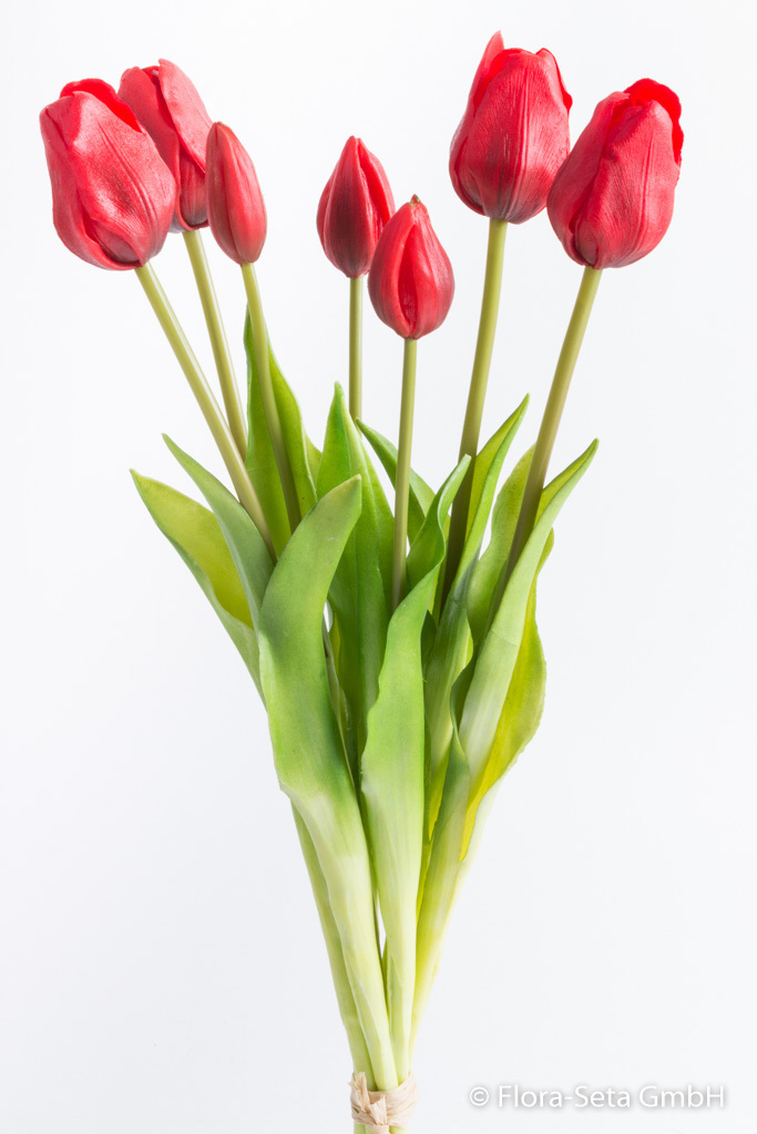Tulpenbündel mit 4 Tulpen und 3 Tulpenknospen Farbe: rot "real touch"