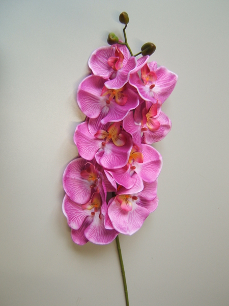 Orchideee XXL mit 9 Blüten und 3 Knospen Farbe:lavendel mit gelb-orange-brauner Mitte