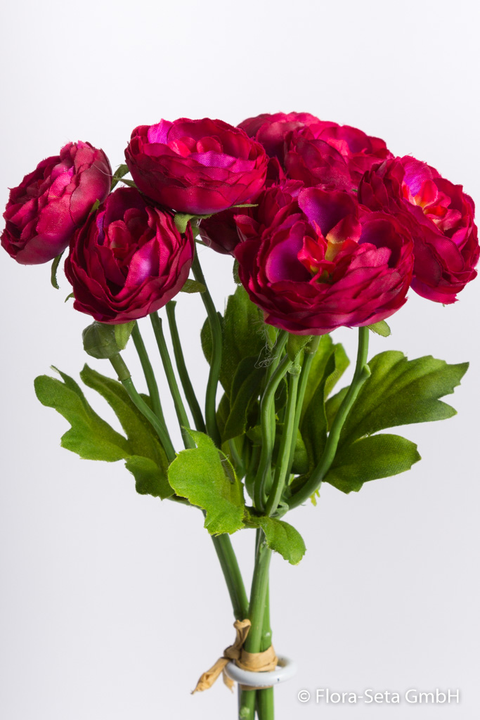 Ranunkelbündel mit 3 Stielen 9 Blüten und 6 Knospen Farbe: dunkelrot