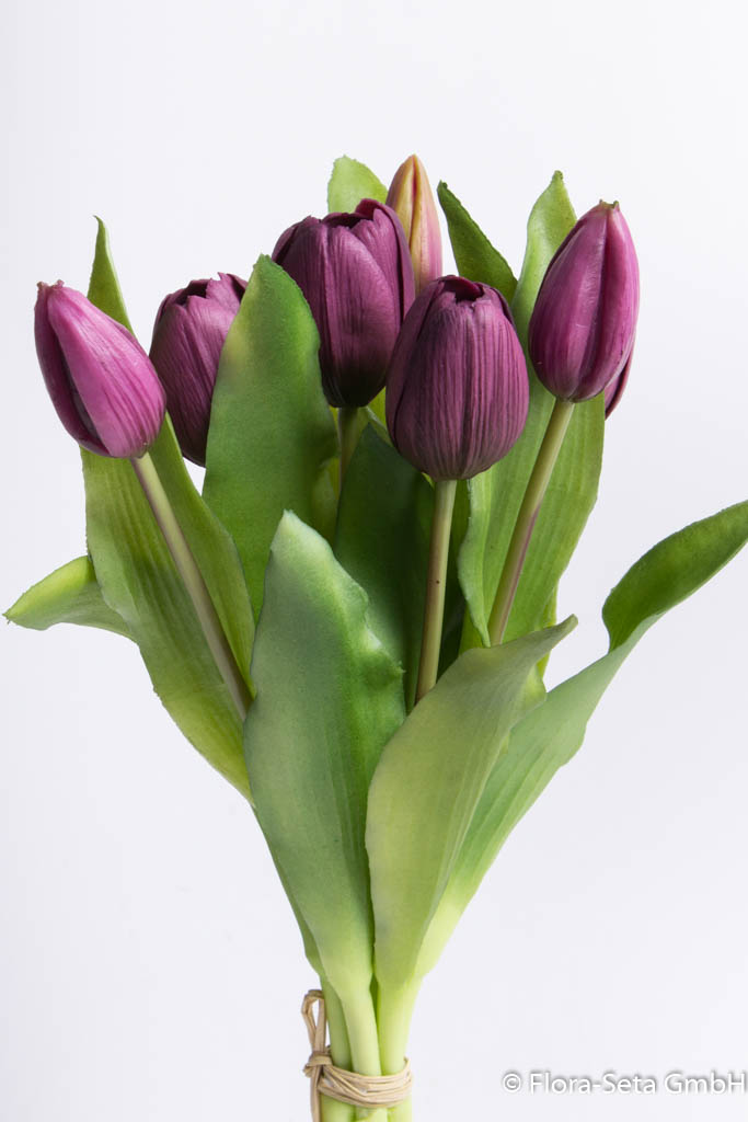 Tulpenbündel Sally mit 4 Tulpen und 3 Tulpenknospen Farbe: aubergine "real Touch"