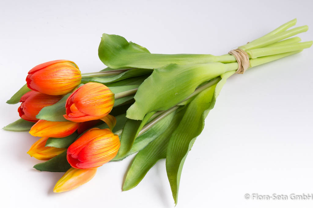 Tulpenbündel Sally mit 4 Tulpen und 3 Tulpenknospen Farbe: orange-gelb "real Touch"