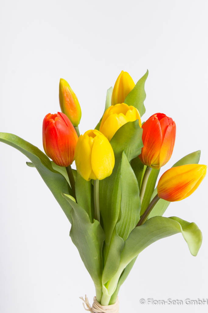 Tulpenbündel Sandy mit 4 Tulpen und 3 Tulpenknospen Farbe: gelb - orange-gelb