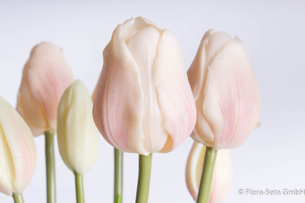 Tulpenbündel mit 4 Tulpen und 3 Tulpenknospen Farbe: hellrosa "real touch"