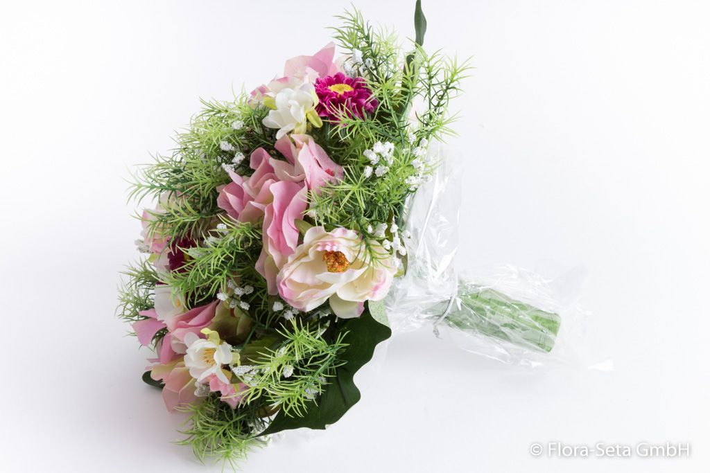 Rosen-Hortensien-Zinnien Strauß Farbe: creme-weiß-pink