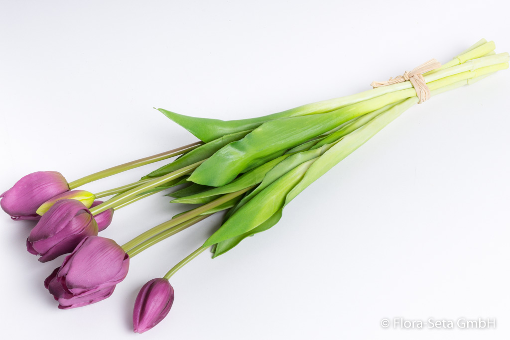 Tulpenbündel mit 4 Tulpen und 3 Tulpenknospen Farbe: aubergine "real touch"
