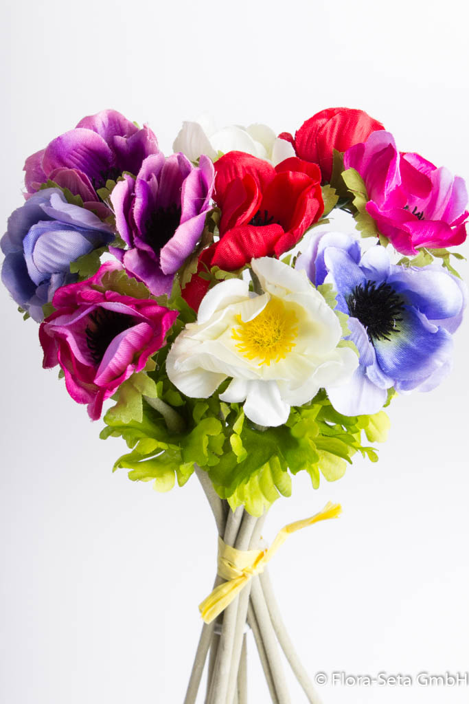 Anemonenbündel mit 10 Blüten Farbe: rot-blau-lila-creme