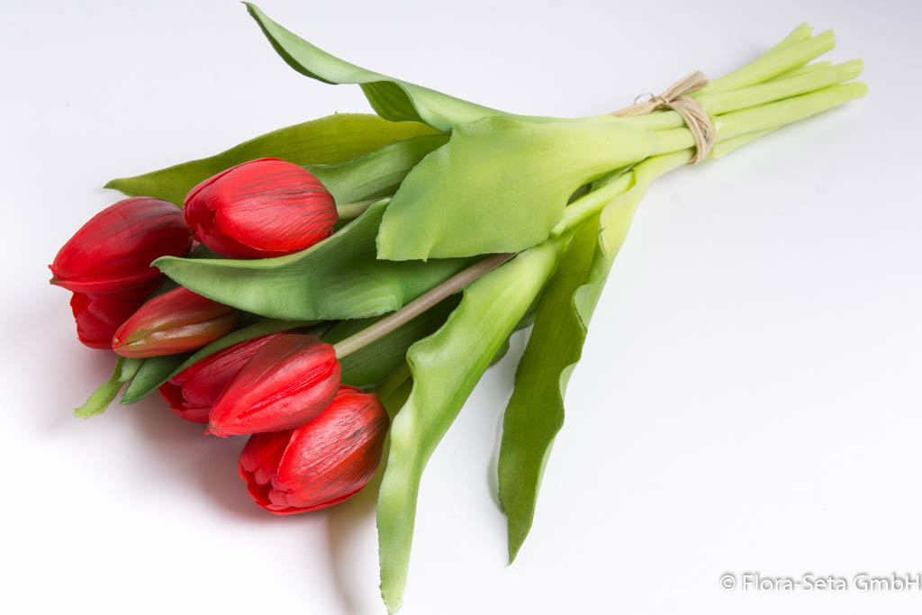 Tulpenbündel Sally mit 4 Tulpen und 3 Tulpenknospen Farbe: rot "real Touch"