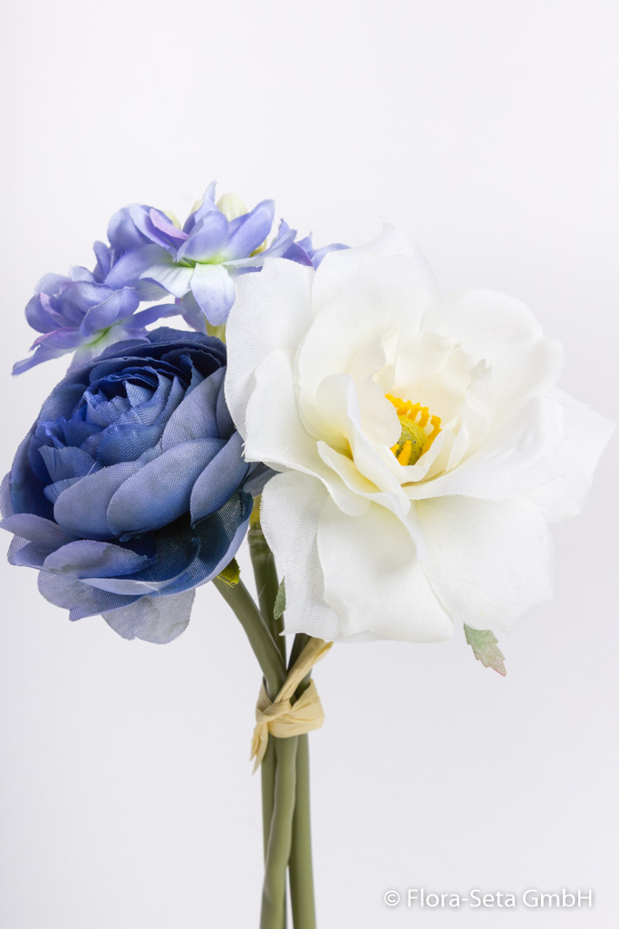 Frühlingsblumenbündel mit 3 Blüten Farbe: weiß-blau
