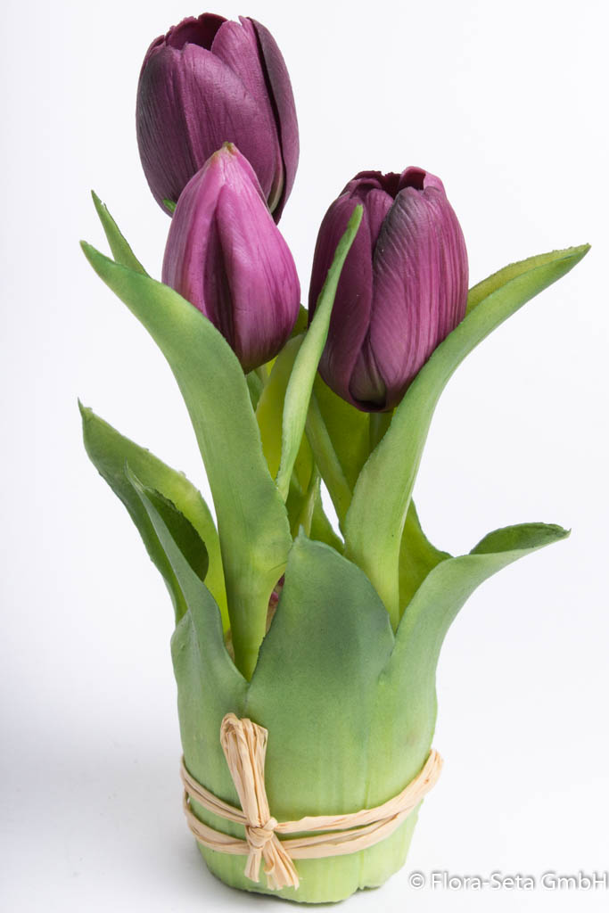 Steh-Tulpe Sally mit 2 Tulpen und 1 Tulpenknospe Farbe: aubergine "real Touch"