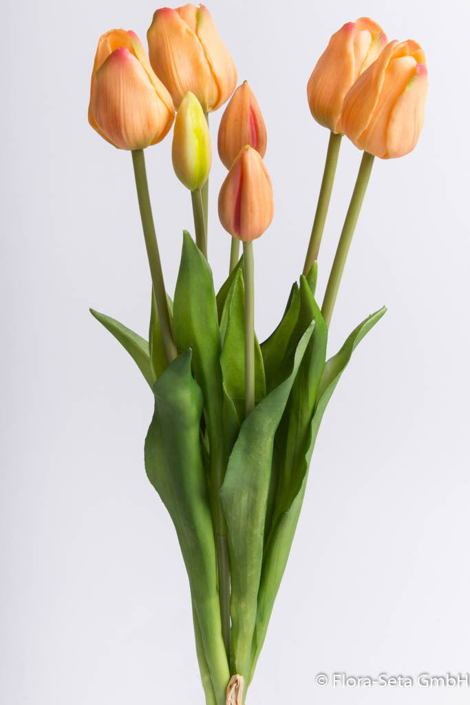 Tulpenbündel mit 4 Tulpen und 3 Tulpenknospen Farbe: lachs "real Touch"