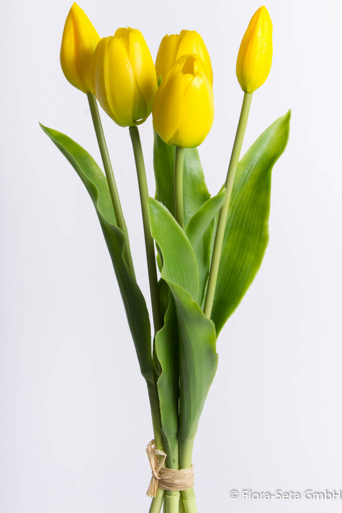 Tulpenbündel Holland mit 3 Tulpen und 2 Tulpenknospen Farbe: gelb "real Touch"