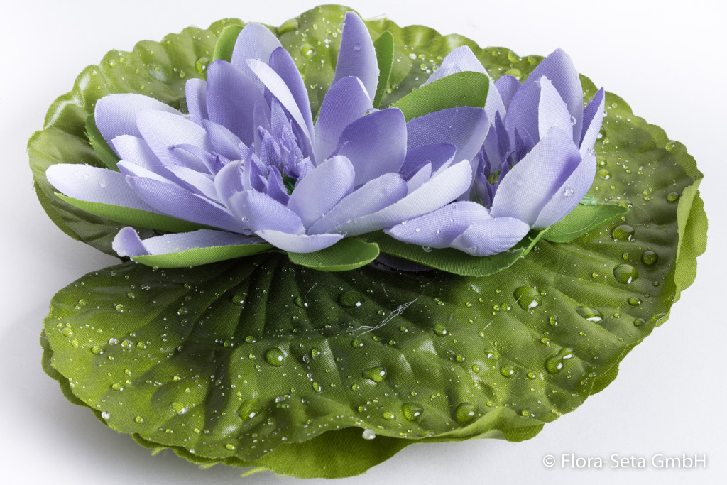 Seerose mit 2 Blüten und Wassertropfen, schwimmfähig Farbe: creme-lavendel