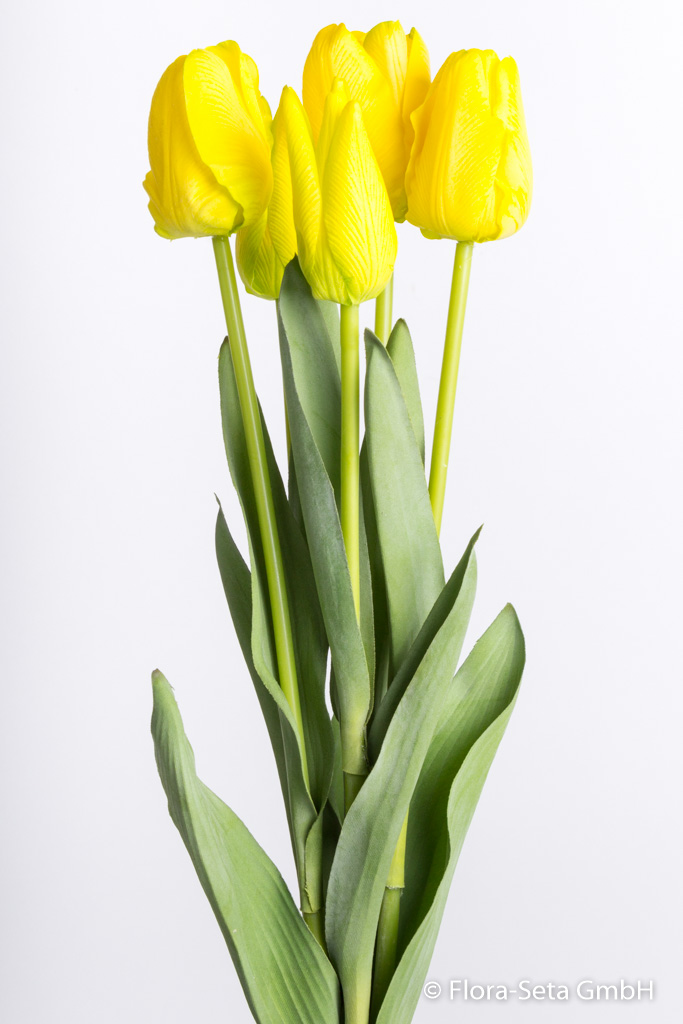 Tulpenbündel mit 3 Tulpen und 2 Tulpenknospen Farbe: gelb "real touch"