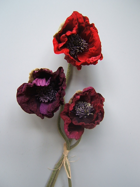 Mohnbündel mit 3 großen Blüten farblich abgestimmt sortiert Farbe:lila-purple-rot