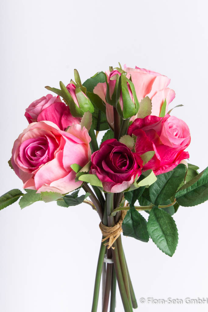 Rosenstrauß mit 5 Rosen und 3 Knospen, Farbe: pink-dunkelpink