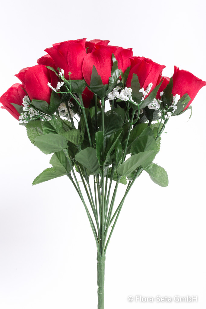 Rosenstrauß mit Schleierkraut und 18 Blüten Farbe: rot