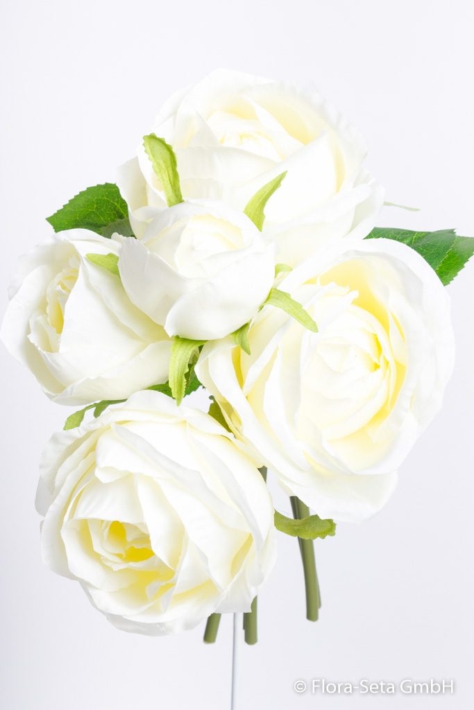 Rosenbündel mit 5 Rosen und Bastumwicklung Farbe: creme-weiß