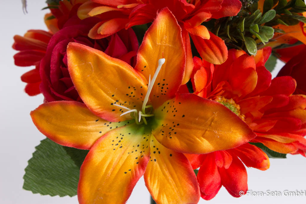 künstlicher Rosen-Gerbera-Lilien-Strauß, Farbe: rot-orange