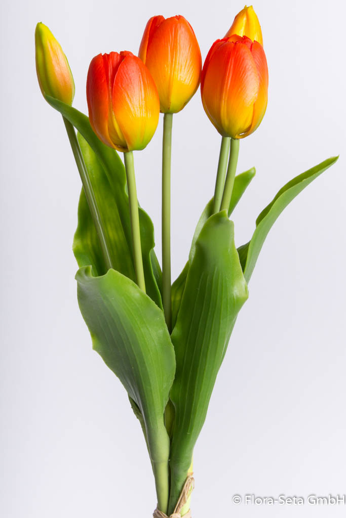 Tulpenbündel Holland mit 3 Tulpen und 2 Tulpenknospen Farbe: orange-gelb "real Touch"