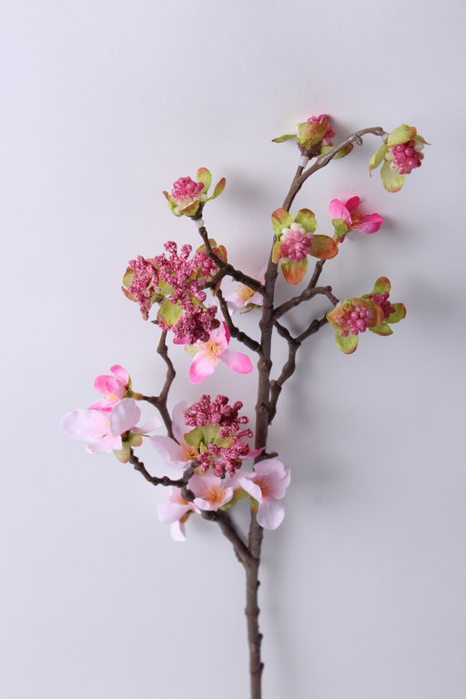 Knospenzweig mit Blüten und kleinen Blättern Farbe: hellpink/dunkelpink