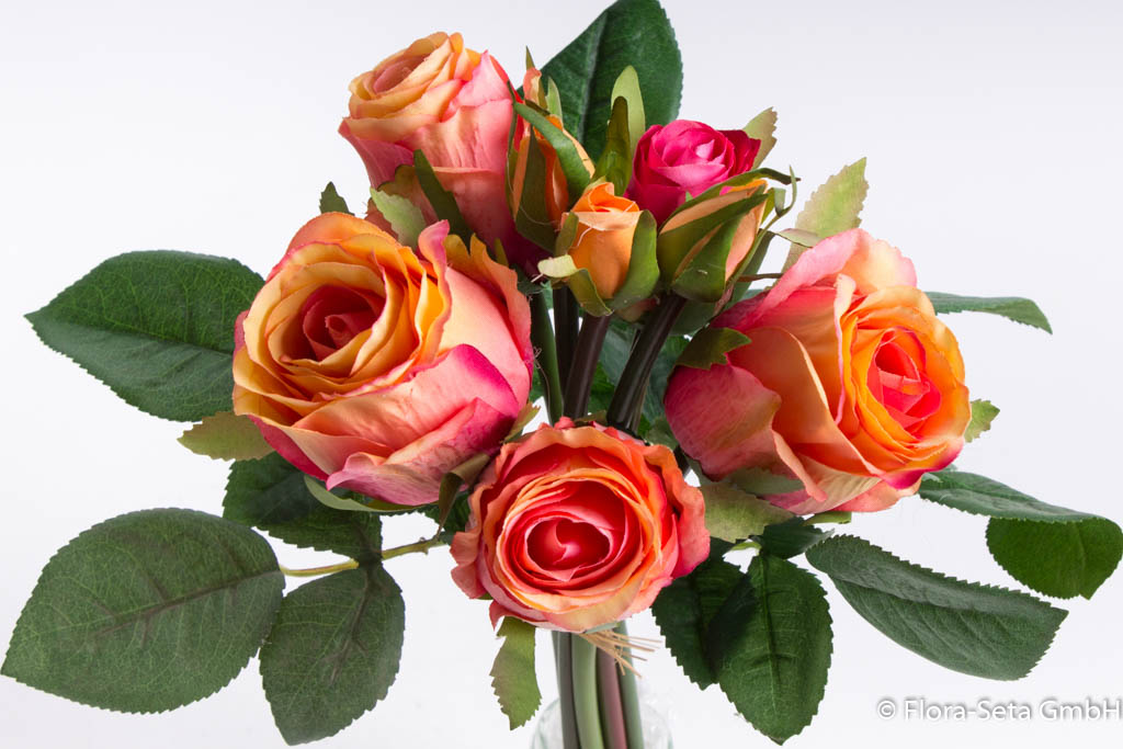 Rosenstrauß mit 5 Rosen und 3 Knospen, Farbe: beauty-orange