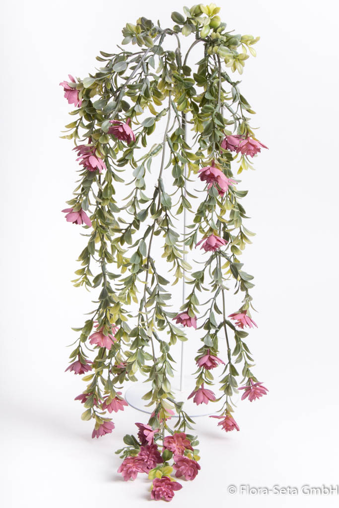 Kunststoffhängebusch mit 5 Stielen mit Blüten, Farbe: pink