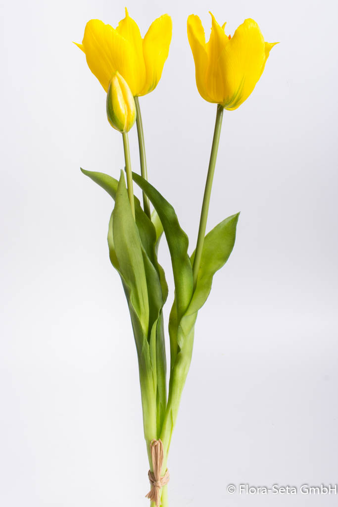 Tulpenbündel offen mit 3 Stielen, Farbe: gelb "real touch" 