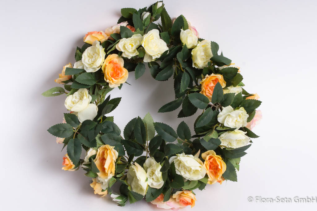 Rosenkranz auf Drahtring, Farbe: creme-weiß-lachs-rosee
