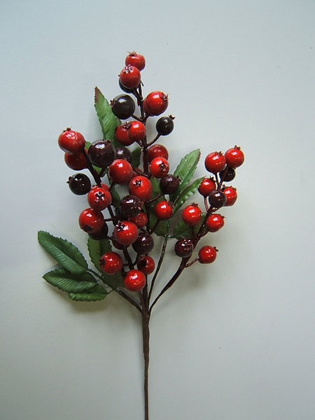 Beerenzweig mit 6 Stielen und 15 Blättern Farbe:rot-dunkelrot
