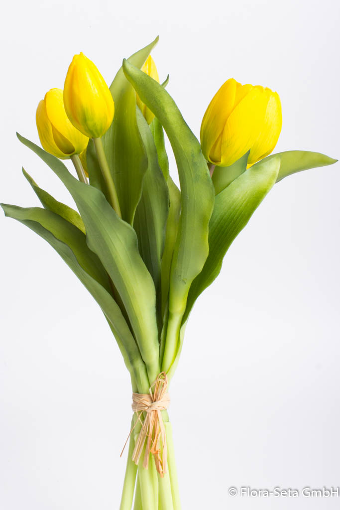 Tulpenbündel Sally mit 4 Tulpen und 3 Tulpenknospen Farbe: gelb "real Touch"