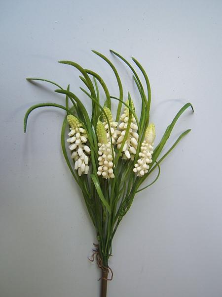 Muscaribündel mit Gras und 5 Blüten Farbe:creme-weiß