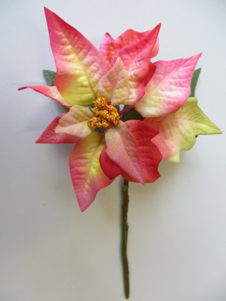 Poinsettienpick mit 3 Blättern Farbe:pink-rot-hellgrün
