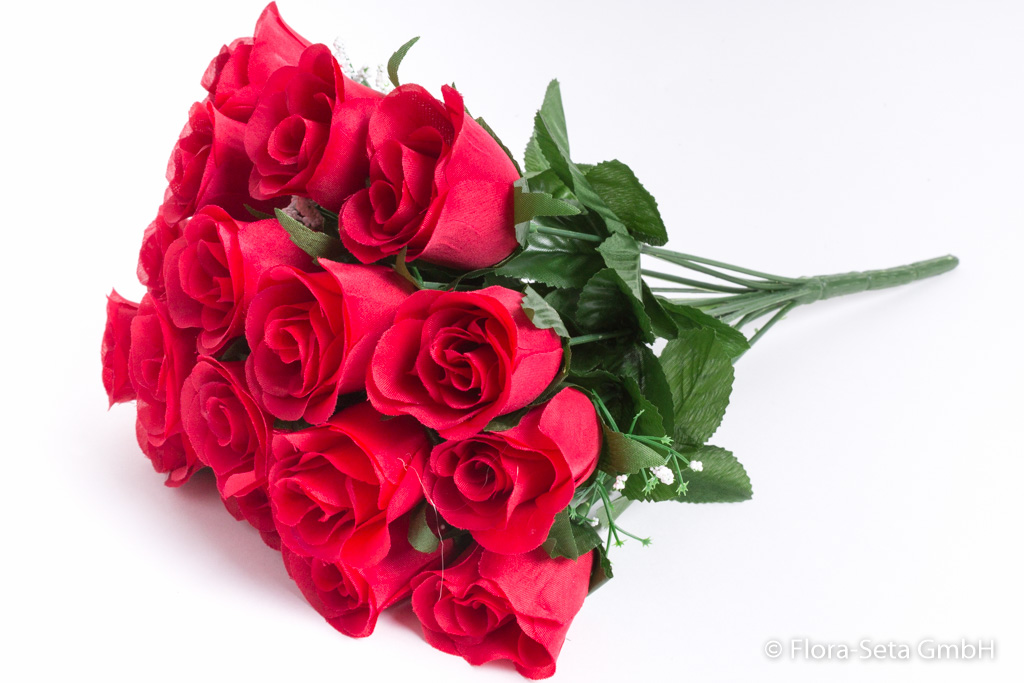 Rosenstrauß mit Schleierkraut und 18 Blüten Farbe: rot