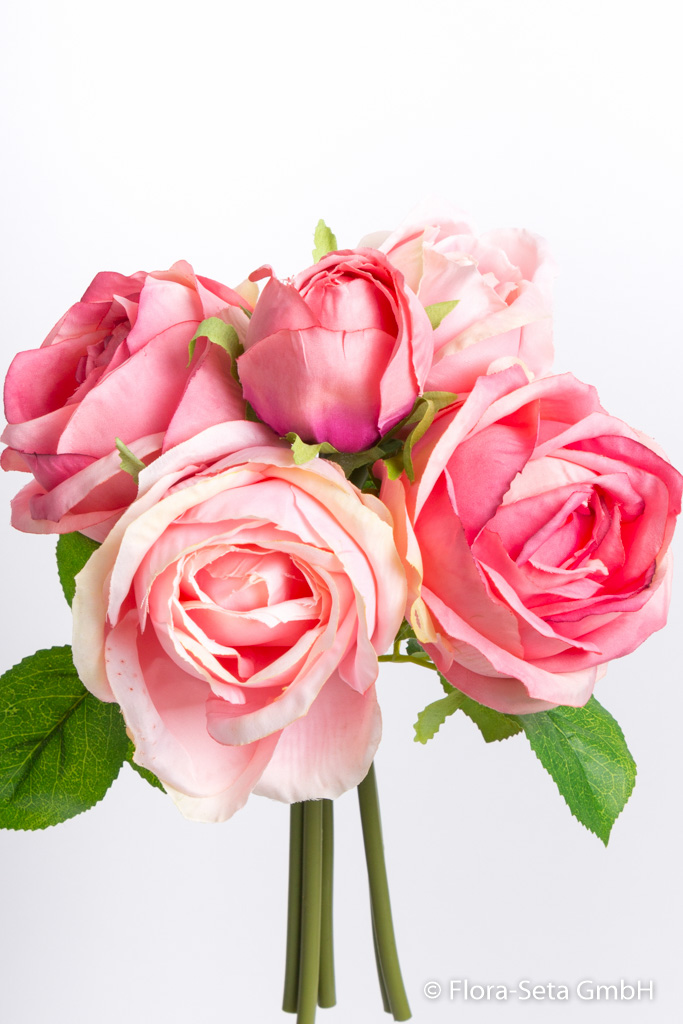 Rosenbündel mit 5 Rosen und Bastumwicklung Farbe: rosa
