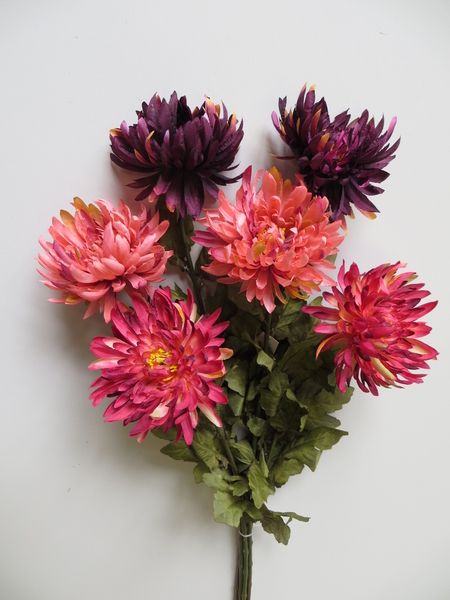 Chrysantheme mit 7 Blättern (6 Stück im Bündel) Farbe: fuchsia-purple (farblich abgestimmt)