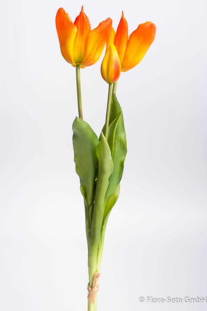 Tulpenbündel offen mit 3 Stielen, Farbe: orange-gelb "real touch"