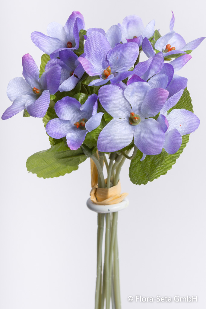 Veilchenbund mit Bastumwicklung und 9 Stielen Farbe: hellblau-lila