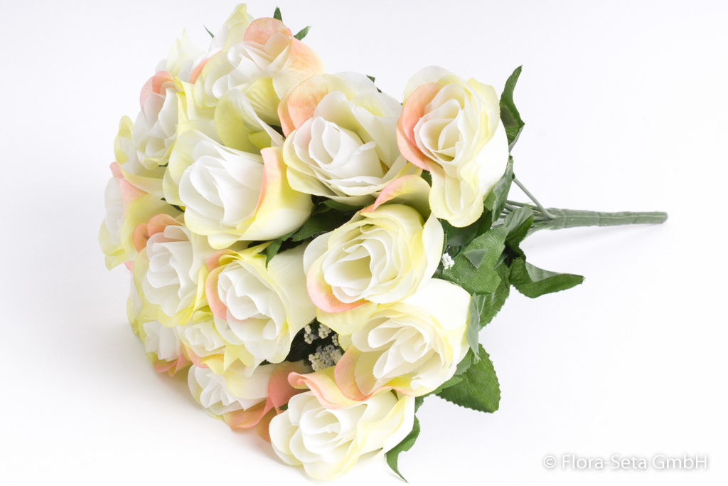 Rosenstrauß mit Schleierkraut und 18 Blüten Farbe: creme-hellgrün, Ränder teils pinkfarben