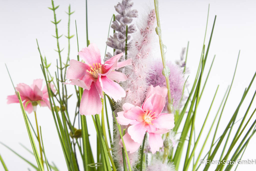 Grasarrangement selbststehend mit Blüten , Höhe ca. 50 cm, Farbe: rosa
